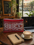 Moroccan handmade red woven textile pouch with traditional geometric Berber-inspired pattern